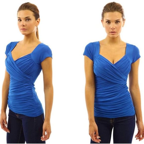 PattyBoutik Cross Front Sweetheart Mesh Top - Picture 1 of 13